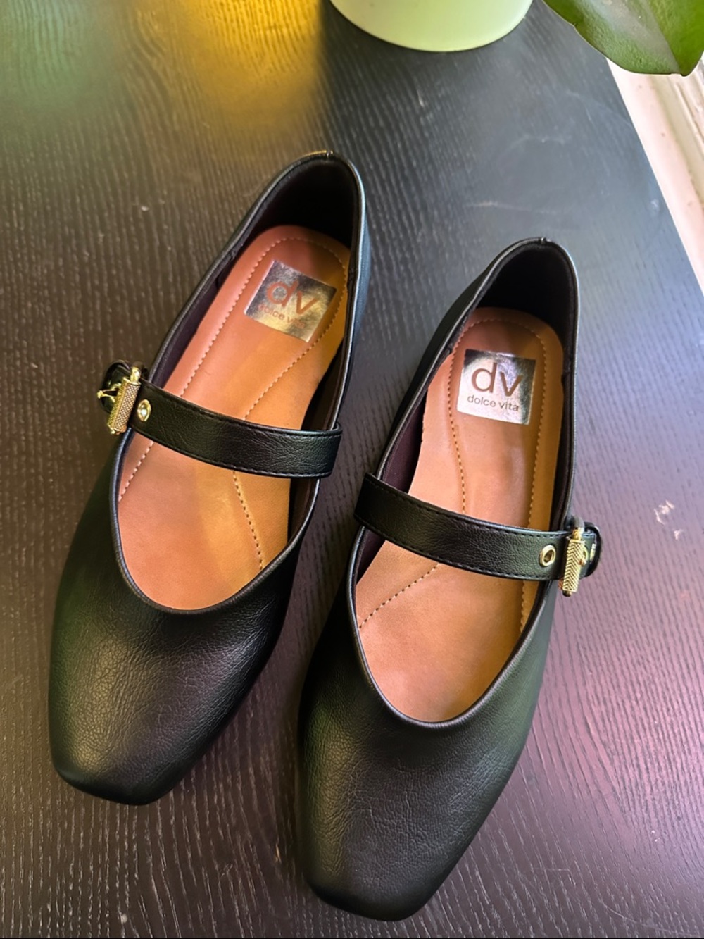 Dolce Vita Black Mary Jane Flats with Gold Buckle
